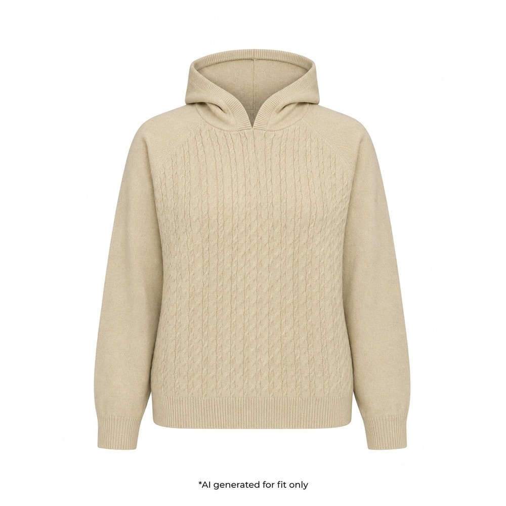 Calligraphie Sweater Womens XL Cream Cable Knit Hooded Pullover Cozy Relaxed fit